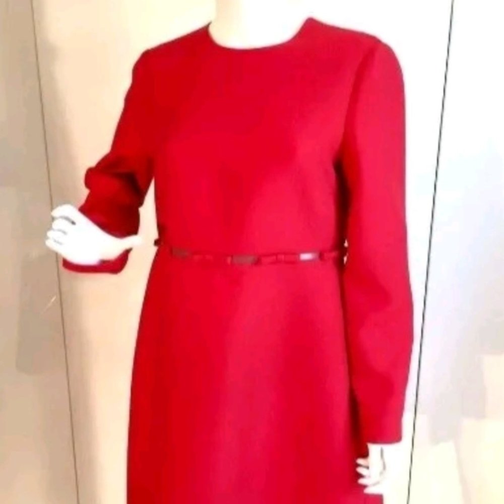 VALENTINO  Long Seeve Cotout-Waist W/Bows Red Dress ,size 10